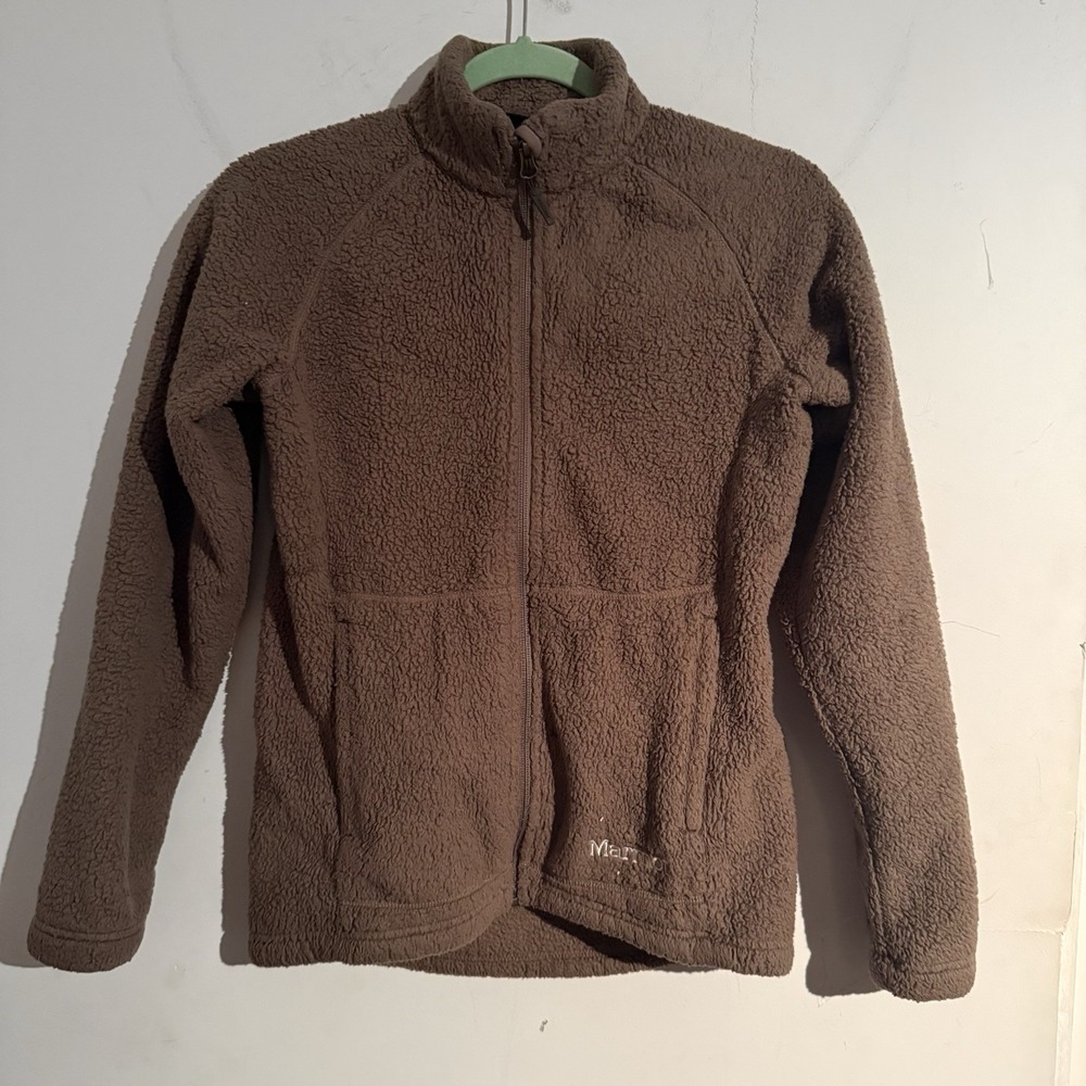 Marmot Jacket Womens Small Chocolate Brown Fleece Full Zip Lined Pockets Outdoor